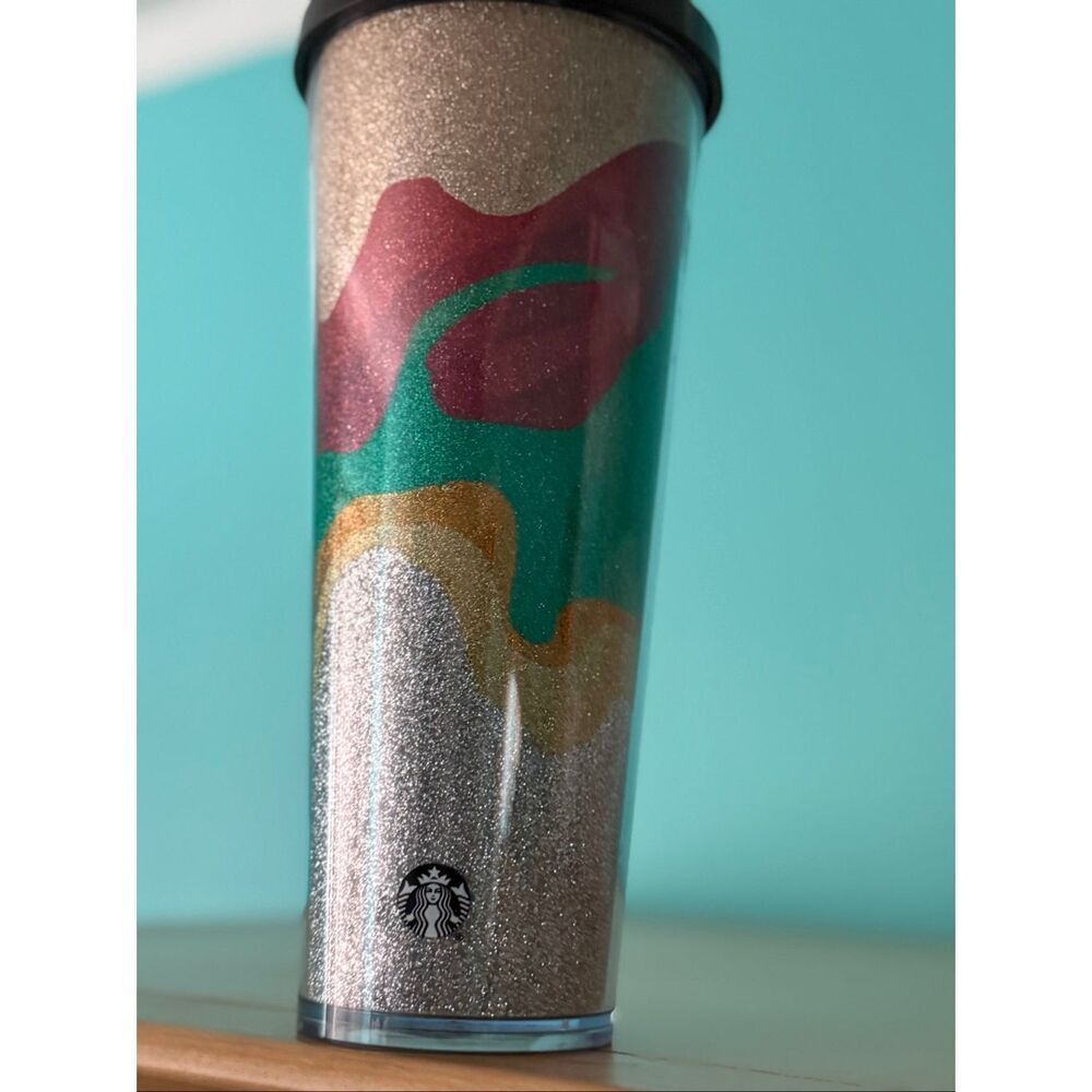 Starbucks Holiday Sand Flow Glitter Cold Cup Tumbler Venti 24 oz 2018 w/ Straw